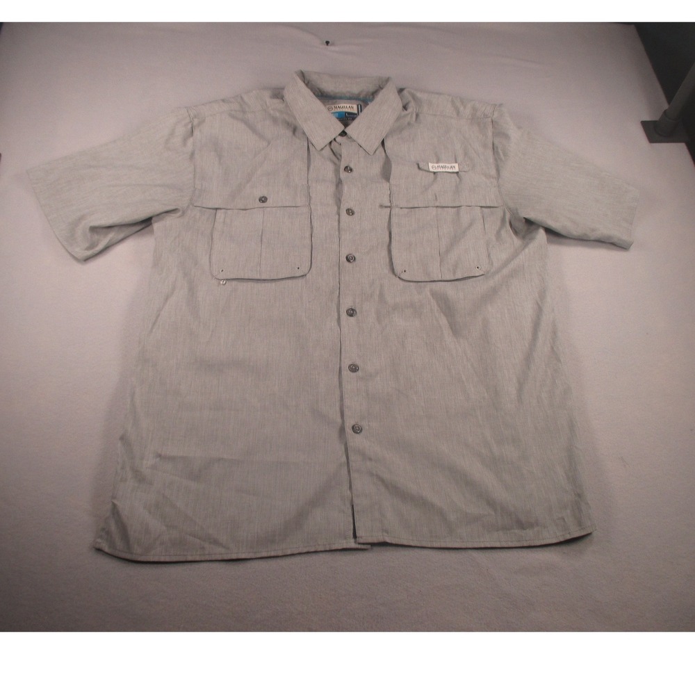 Magellan Outdoors Fish Gear Mens L Gray Short Sleeve Vented Fishing Shirt